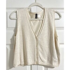 H&M Divided Button Front Sleeveless Sweater Vest Women Size L Beige Cream Crop